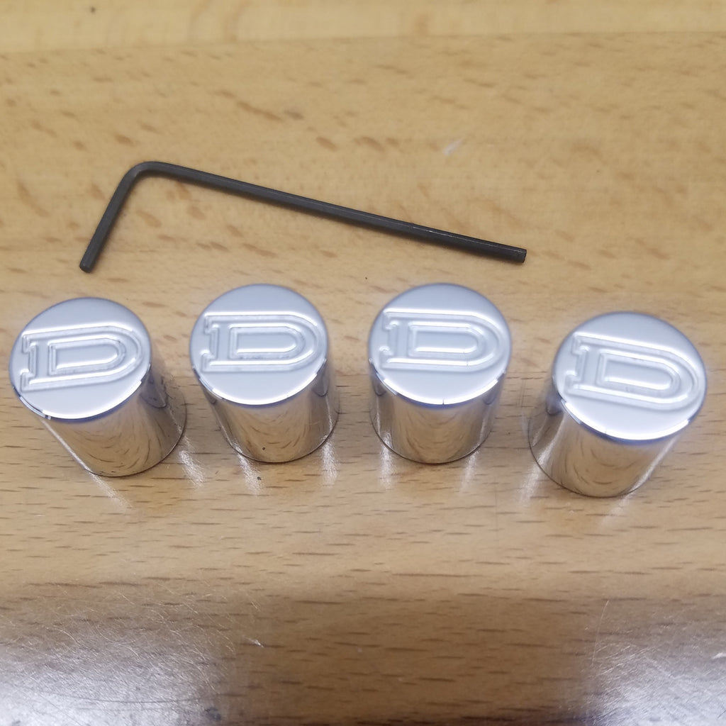Polished Tamper Proof Datsun "D" Valve Stem Caps Set