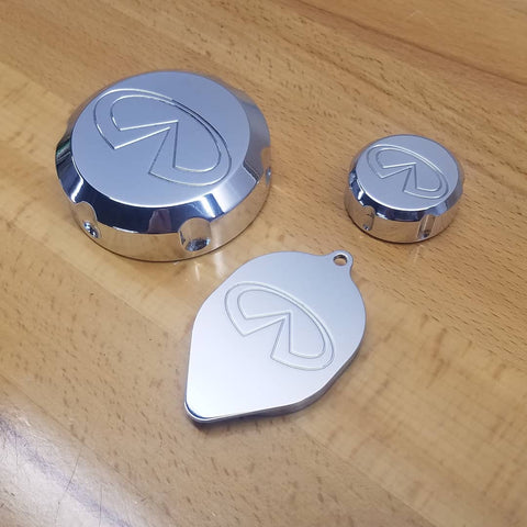 Polished Billet 2007 and Up Infiniti Logo G35/G37 Cap Set- 3 Piece